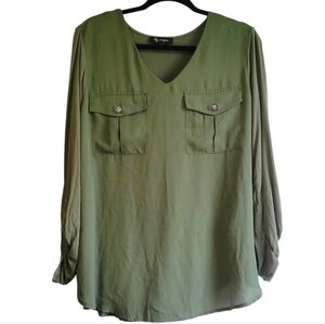 Lily Morgan Green Flowy Long Sleeve Blouse Womens size Large